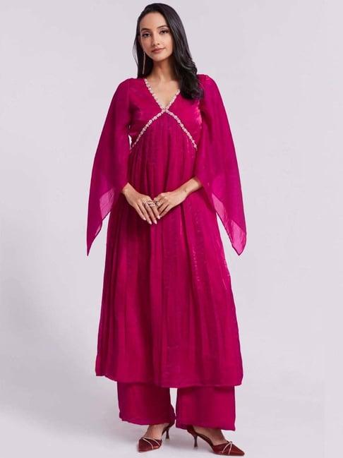 odette pink embroidered kurta palazzo set