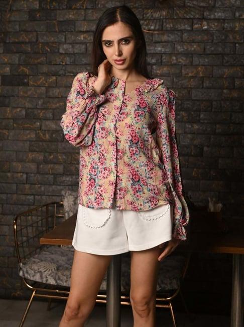 odette beige & pink floral print shirt