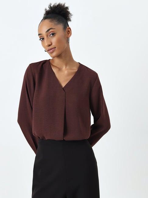 wardrobe by westside dark brown textured top