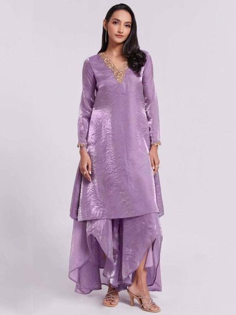 odette purple embroidered kurta palazzo set