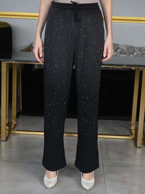 odette black cotton embellished flared pants