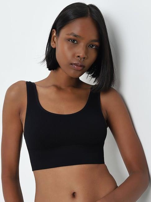 superstar by westside black ribbed textured sports bra