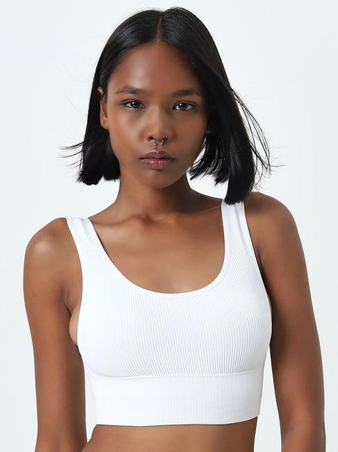 superstar by westside white ribbed textured sports bra