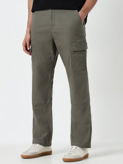 wes casuals by westside olive relaxed-fit mid-rise cotton blend pants