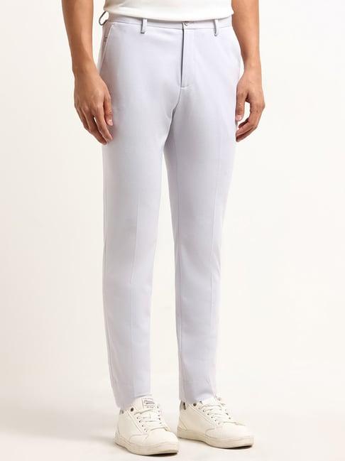 wes formals by westside lilac mid-rise slim-tapered trousers