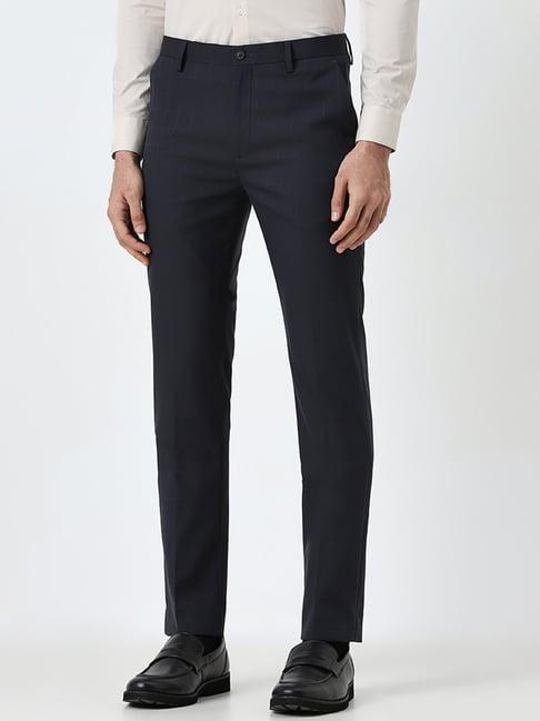 wes formals by westside charcoal mid-rise ultra slim-fit trousers