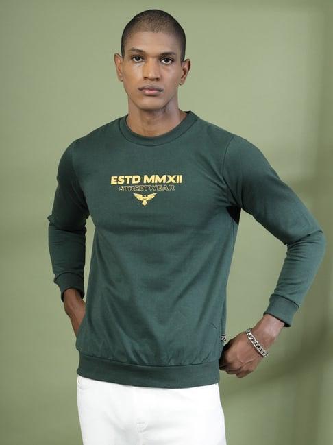 rigo bottle green cotton regular fit printed sweatshirt