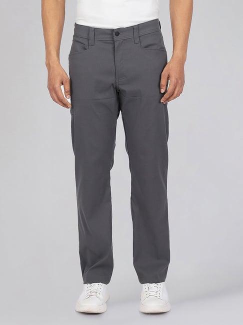 wrangler grey regular fit solid trousers