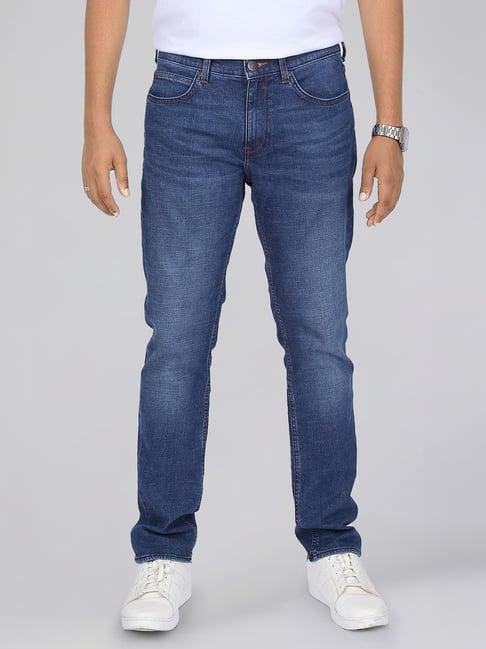 lee modern blue slim fit solid jeans