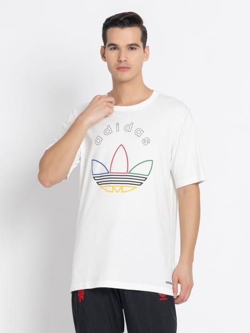 adidas white 100% cotton regular printed  t-shirt