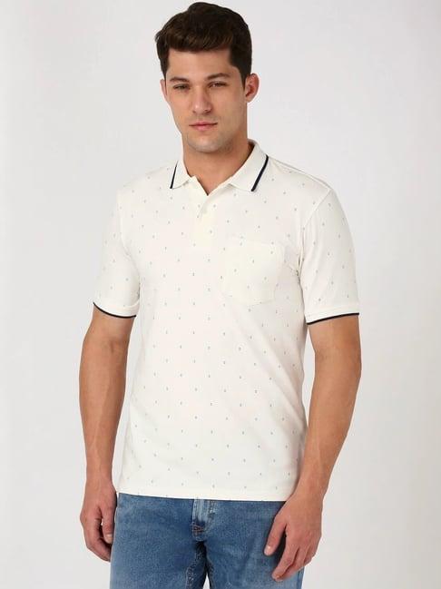 peter england beige cotton regular fit printed polo t-shirt