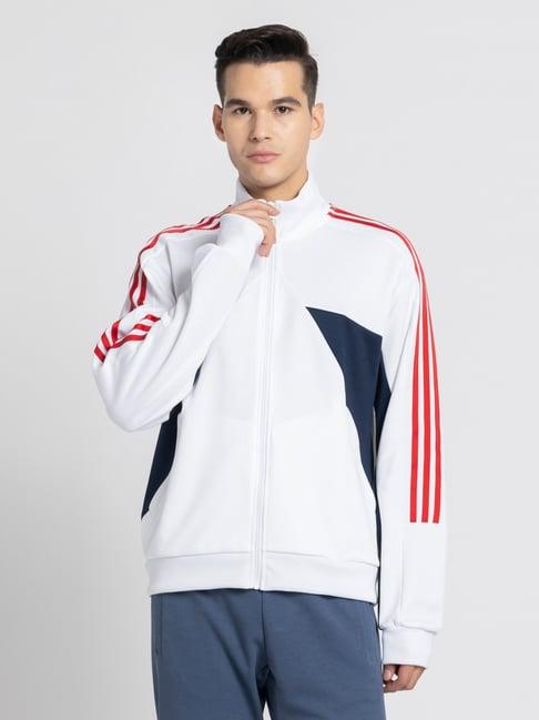 adidas white 70% polyester 30% cotton regular printed  track top