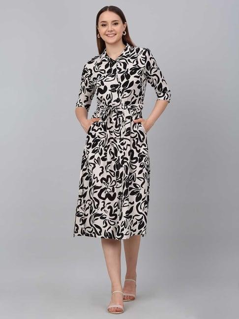 cantabil black & white printed shirt dress