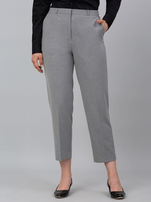 cantabil grey regular fit mid rise trousers