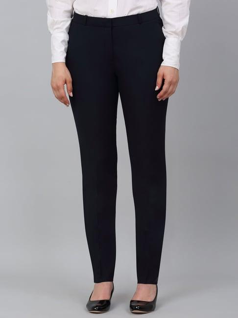 cantabil navy regular fit mid rise trousers