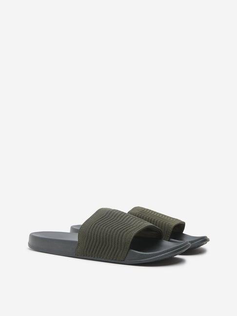 soleplay by westside olive chevron textured slides