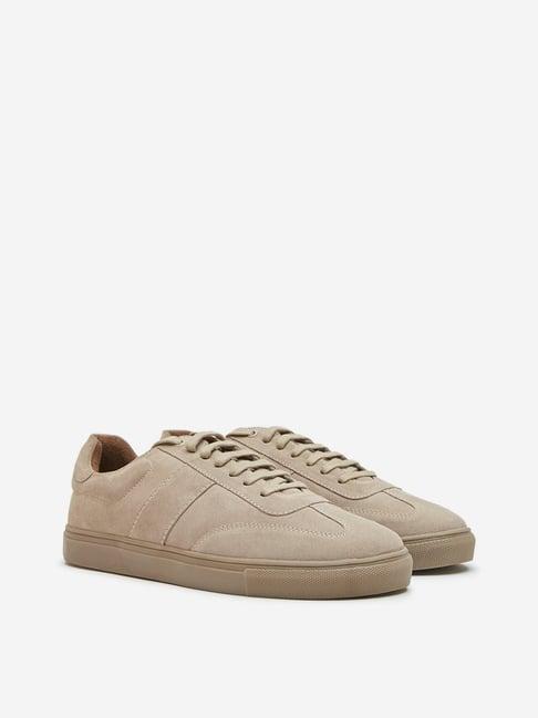 soleplay by westside beige faux suede lace-up sneakers