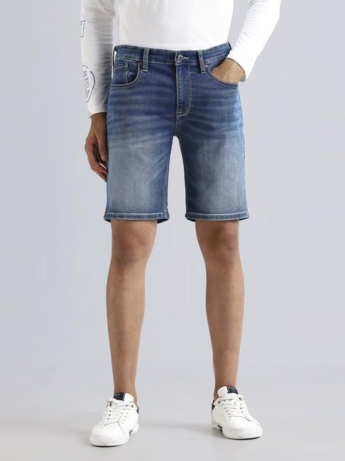 pepe jeans dark blue regular fit denim shorts