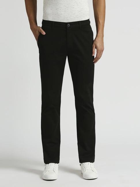 pepe jeans black cotton straight fit trousers