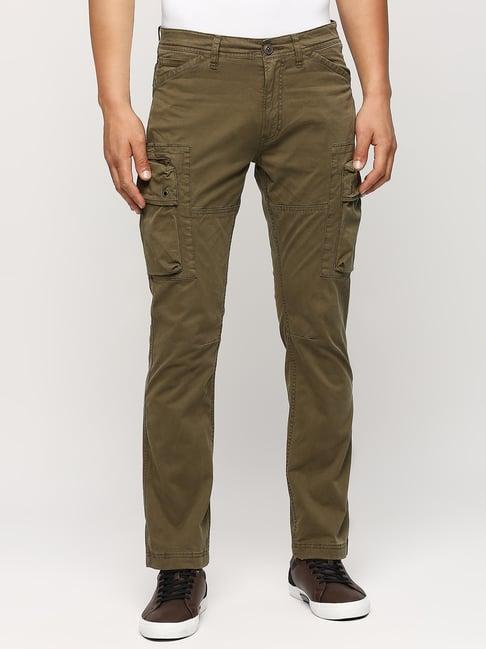 pepe jeans olive cotton straight fit cargos