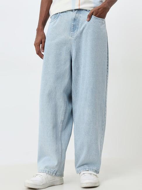 nuon by westside light blue relaxed fit mid-rise jeans