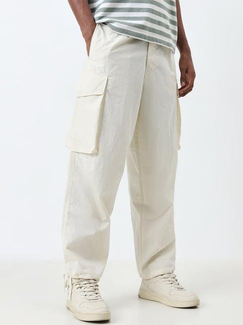 nuon by westside off-white relaxed-fit mid-rise trousers