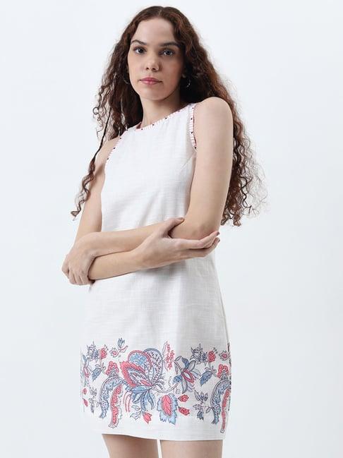 bombay paisley by westside white floral printed cotton straight dress