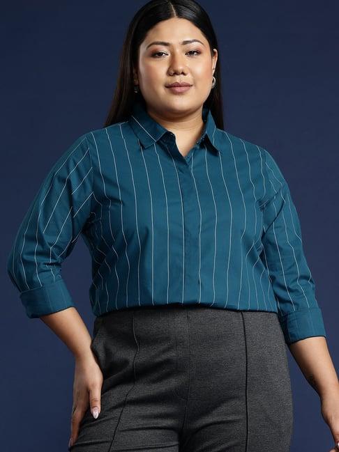 hancock teal cotton striped shirt