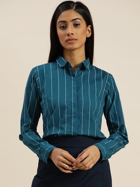 hancock teal cotton striped shirt