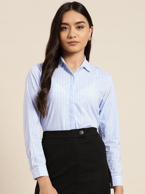 hancock blue & white cotton striped shirt