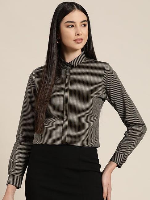 hancock black & brown cotton striped shirt