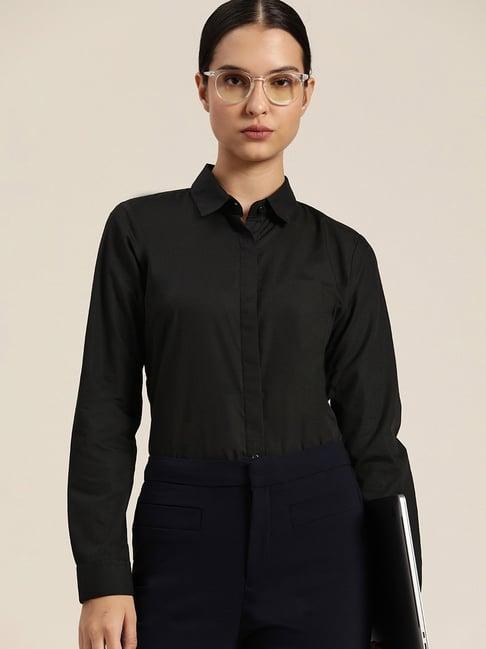 hancock black cotton regular fit shirt