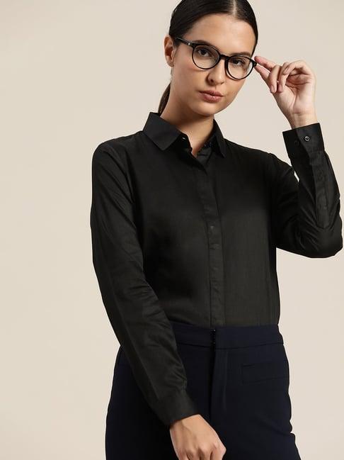 hancock black cotton regular fit shirt