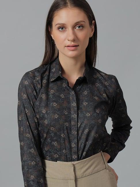 hancock black cotton floral print shirt