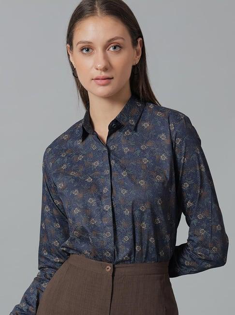 hancock navy cotton floral print shirt