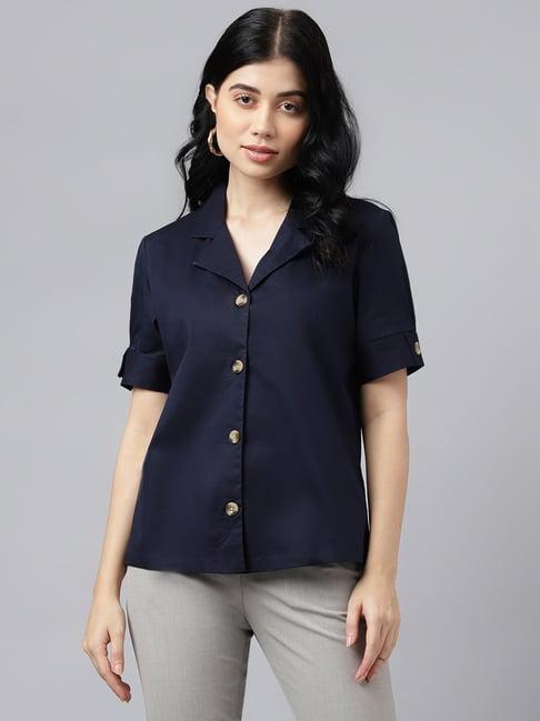 hancock navy cotton regular fit shirt