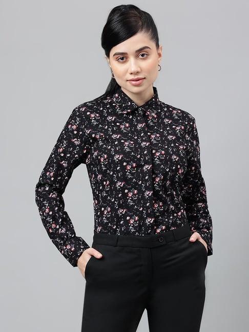 hancock black cotton floral print shirt