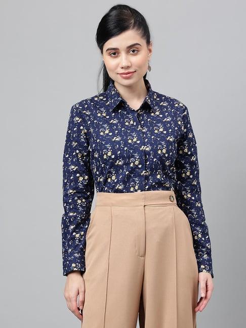 hancock navy cotton floral print shirt