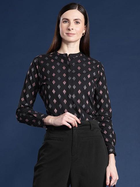 hancock black cotton printed shirt