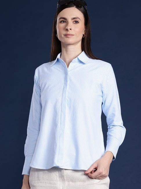 hancock blue & white cotton striped shirt