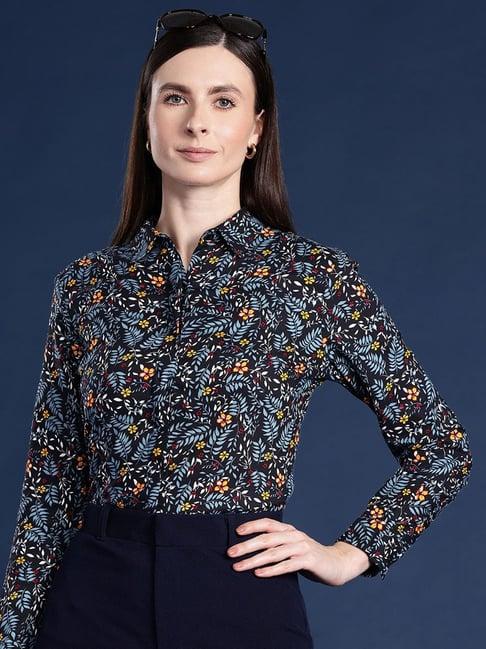 hancock black & grey viscose floral print shirt