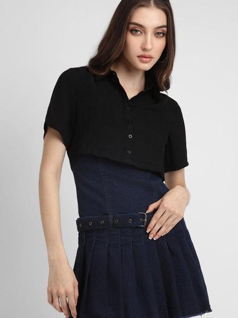 forever 21 black regular fit crop shirt