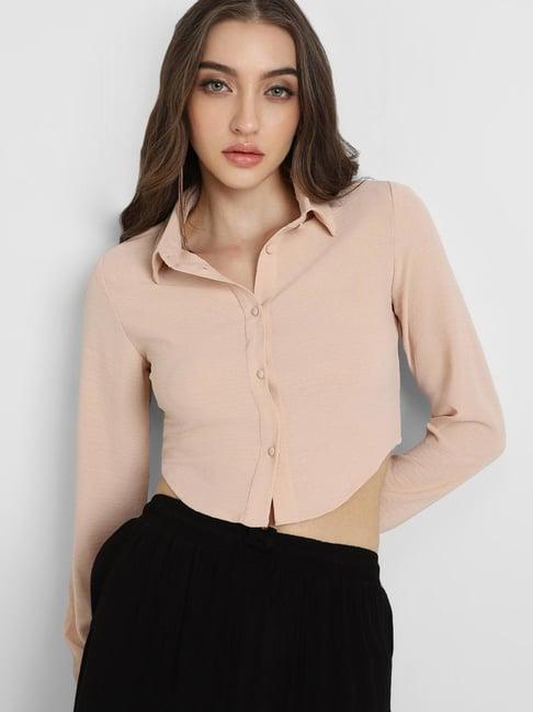 forever 21 beige relaxed fit crop shirt