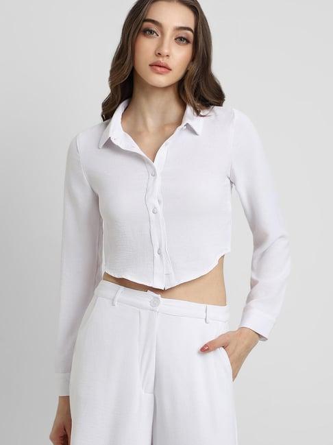 forever 21 white regular fit crop shirt