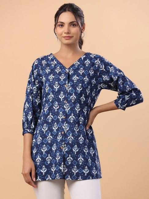 janasya indigo printed top