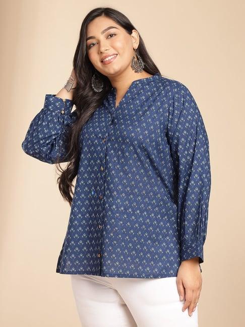 janasya indigo printed plus size top