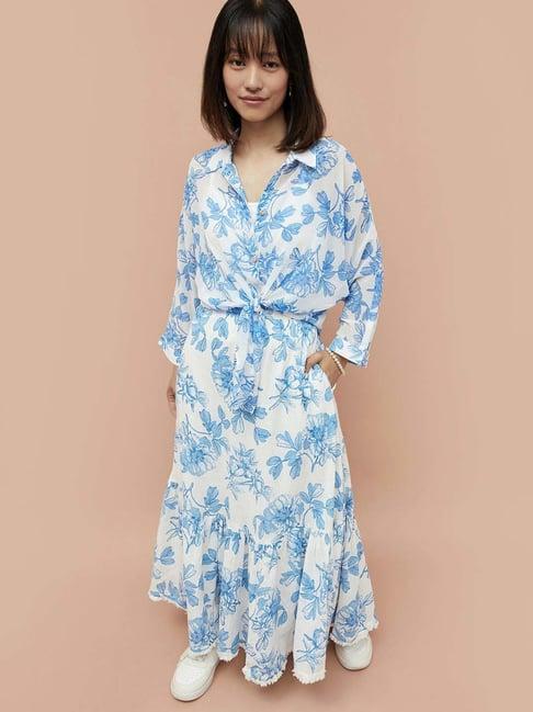 colour me by melange blue & white floral print shirt