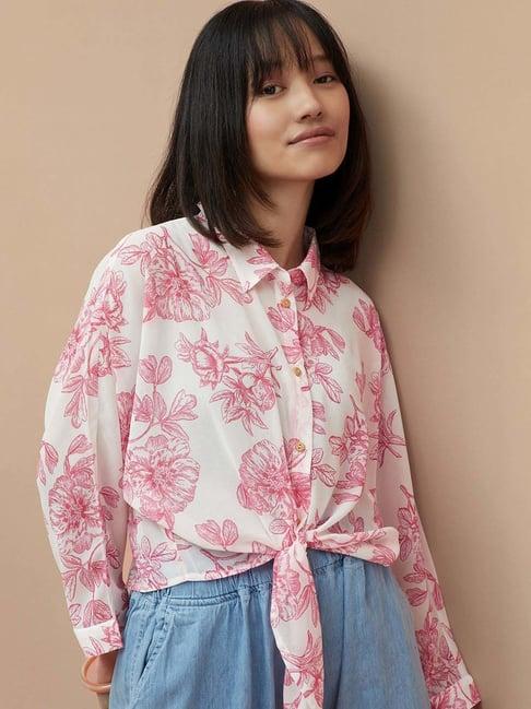 colour me by melange white & pink floral print shirt