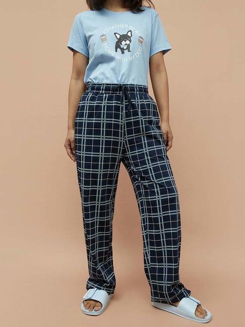 ginger by lifestyle blue cotton chequered pyjamas