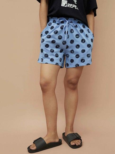 ginger by lifestyle blue cotton printed shorts